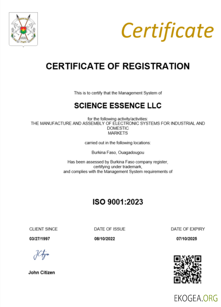 Modèle Word et PDF de certificat d'enregistrement du Burkina Faso